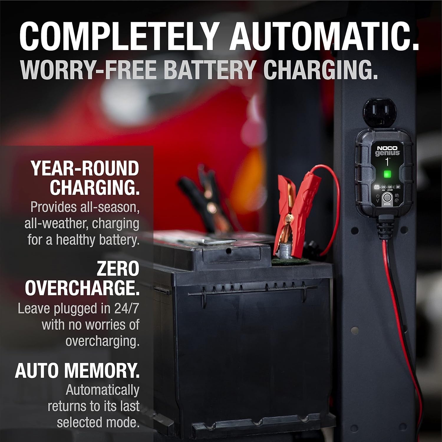 GENIUS1: 1A 6V/12V Smart Battery Charger – Automatic Maintainer, Trickle Charger