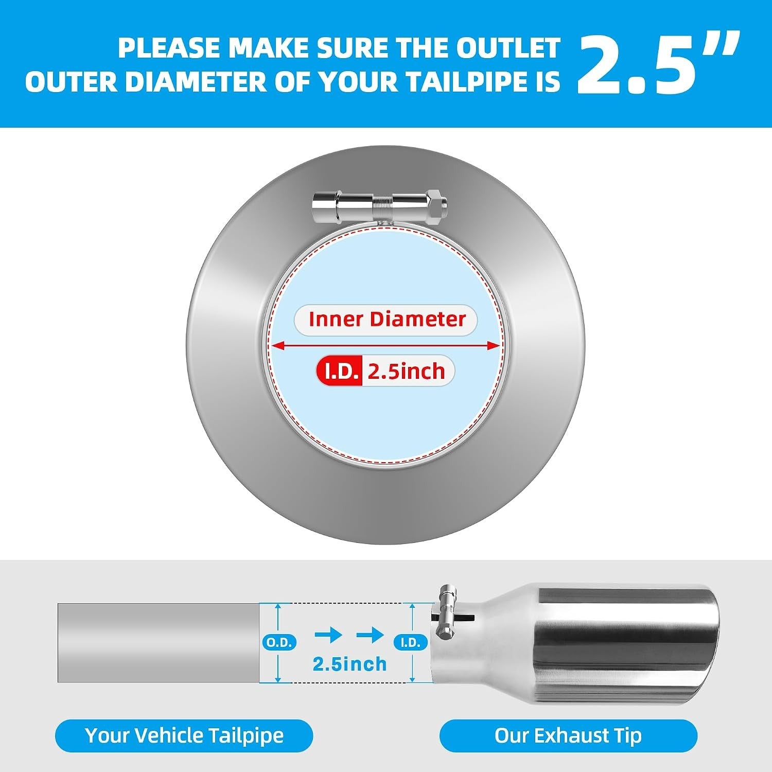 2.5" Inlet Universal Diesel Truck Exhaust Tip, 4in Outlet x 9in Overall Length