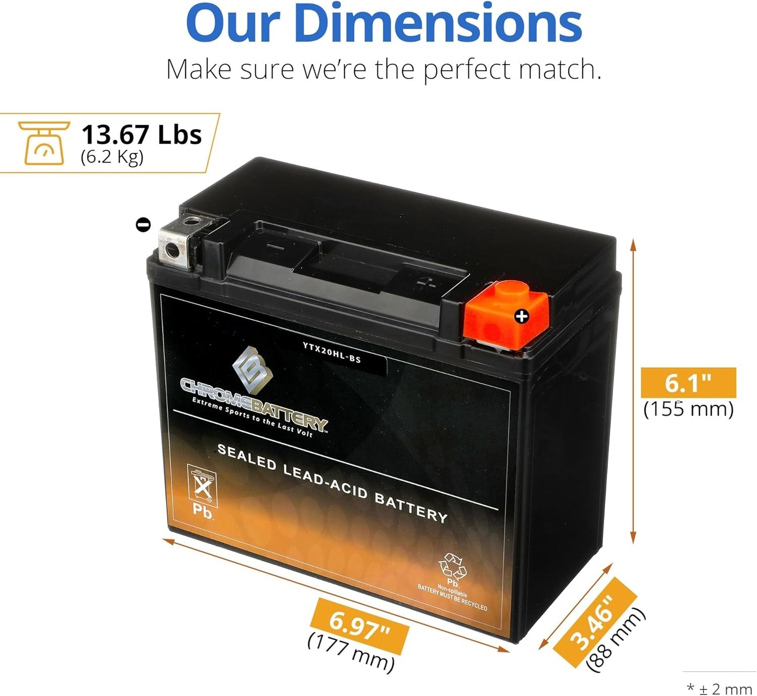 YTX20HL-BS 12 V 310 CCA AGM Maintenance-Free 19 Ah Battery for ATV UTV