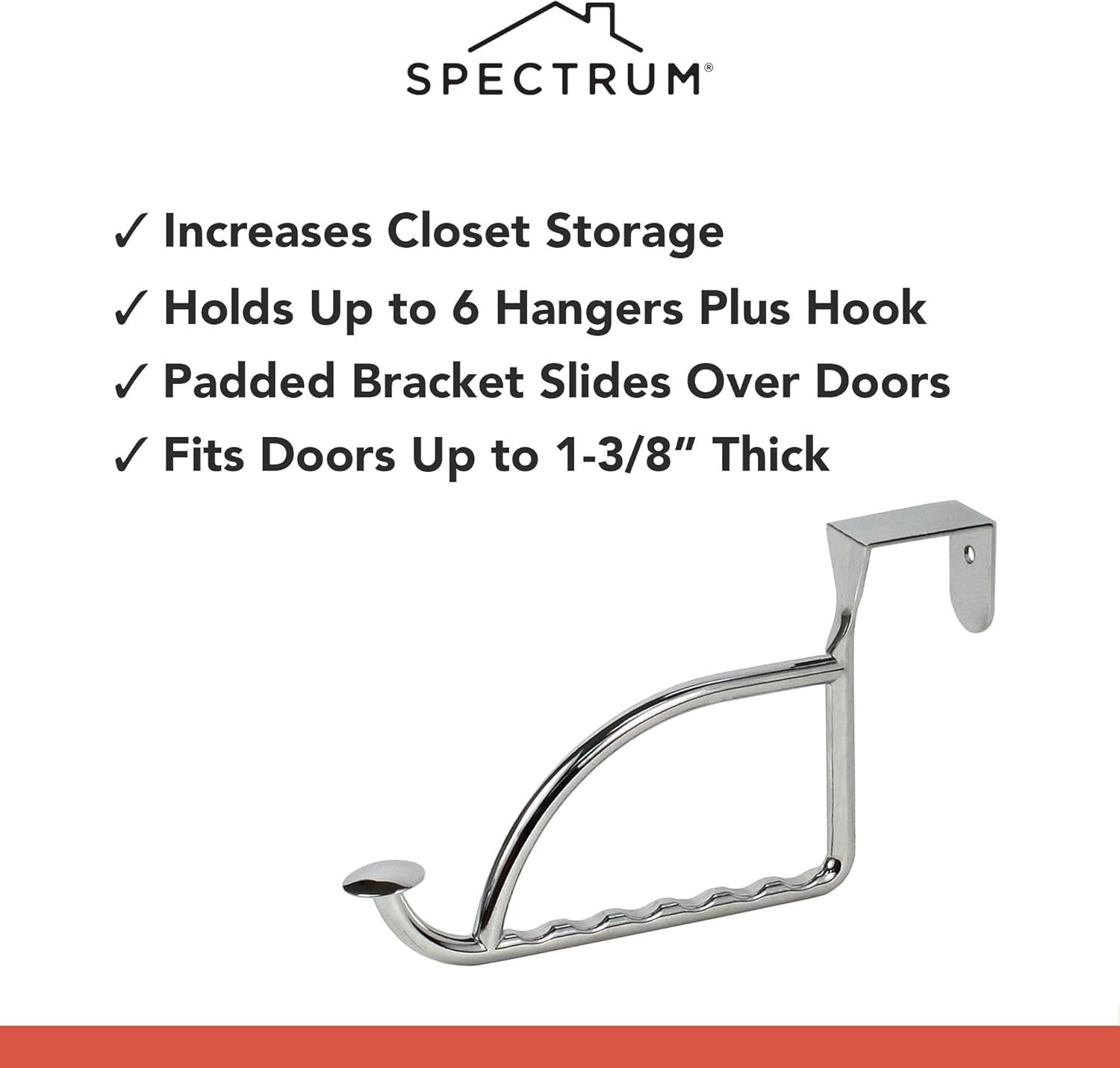 Stratford Chrome Over The Door Hook Valet for Hanging Clothes Towels Robes, Easy