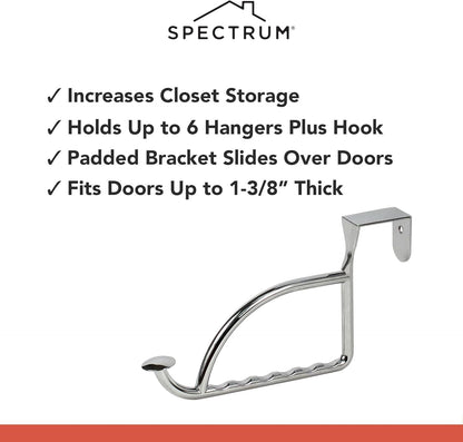 Stratford Chrome Over The Door Hook Valet for Hanging Clothes Towels Robes, Easy