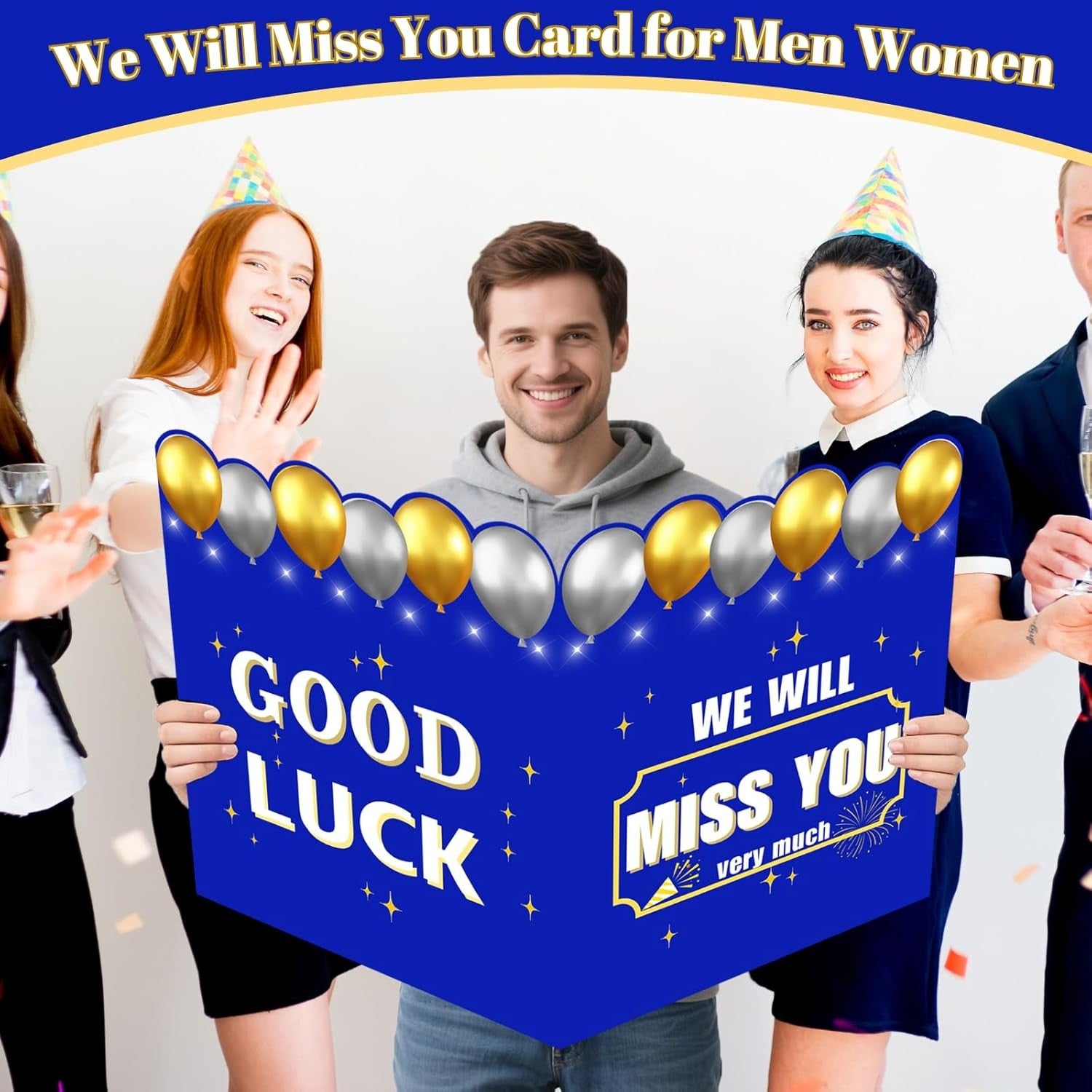 Large We Will Miss You Card with Envelope, Farewell Card for Coworkers, Blue