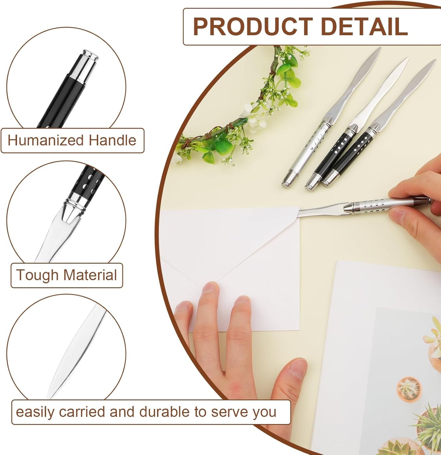4pcs Letter Opener, Stainless Steel Envelope Opener Slitter Pointed Tip Mail