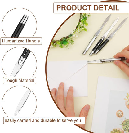 4pcs Letter Opener, Stainless Steel Envelope Opener Slitter Pointed Tip Mail