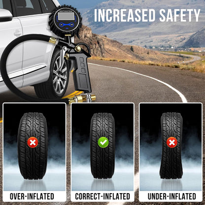 Digital Tire Pressure Gauge with Inflator, 3-250 PSI Air Compressor Accessories