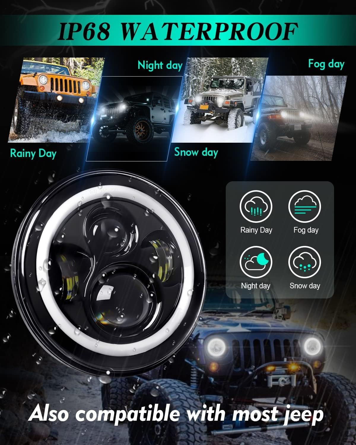 7 inch led Headlight Round 2pc Projector 7 inch Halo led Headlight H6024 DOT