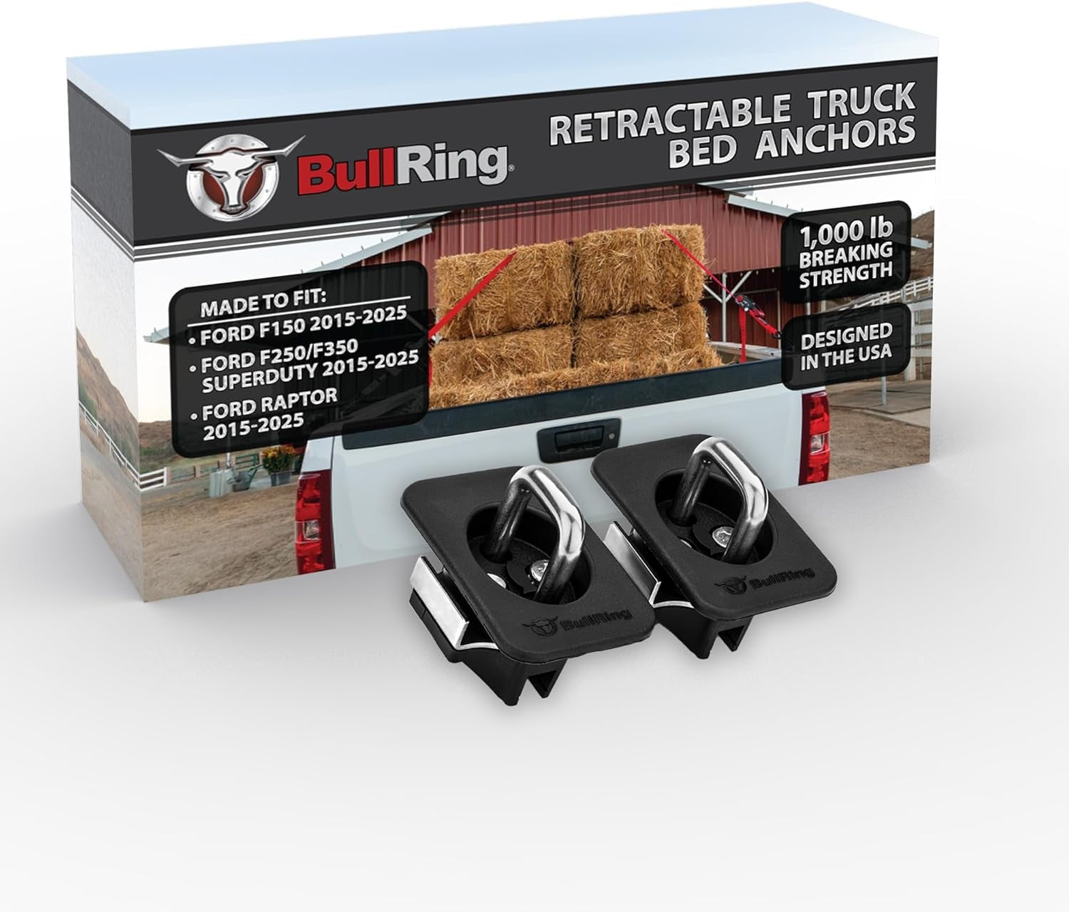Offset Flush Fit Retractable Truck Bed Tie Downs for '15-'25 Ford F150, '17-'25