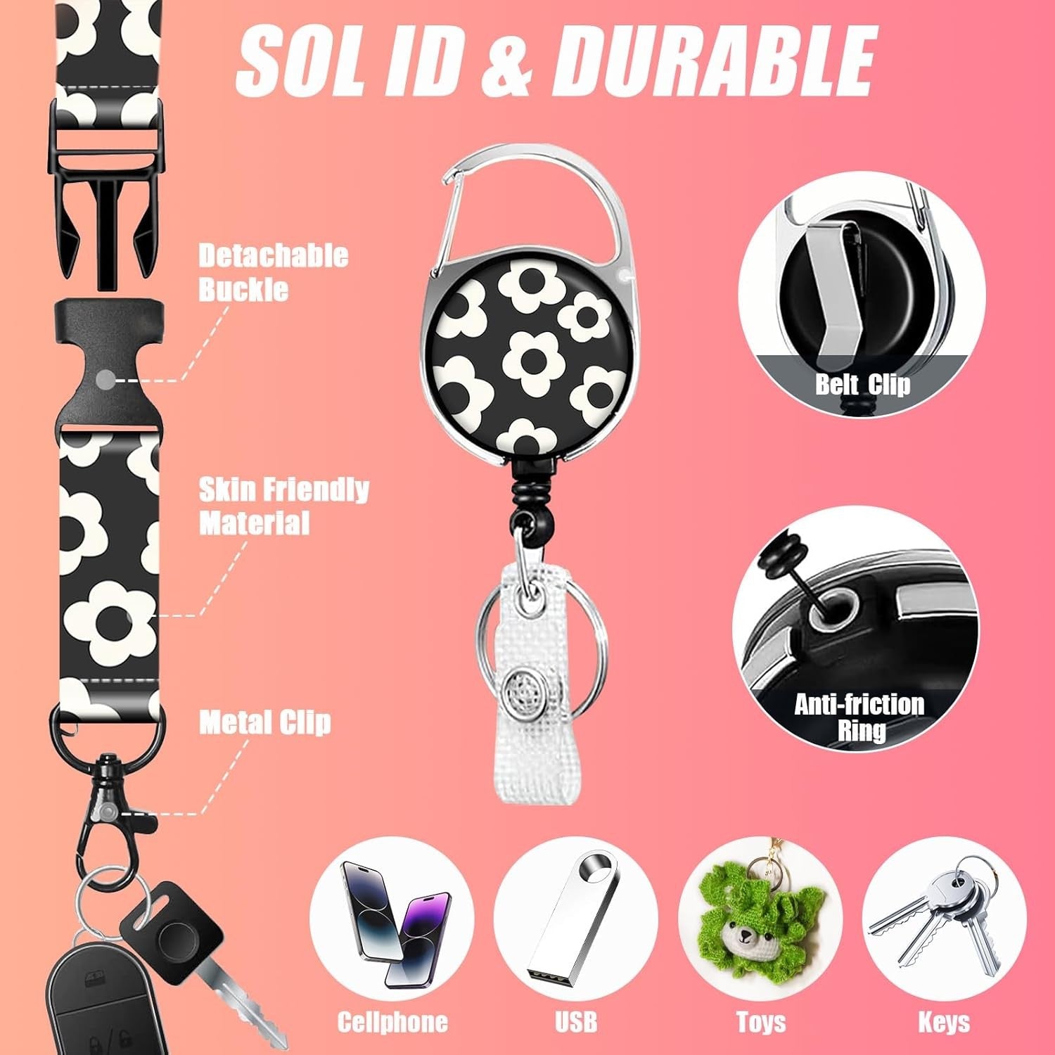 Groovy Floral ID Badge Holder with Lanyards, Detachable Lanyards for ID Badges