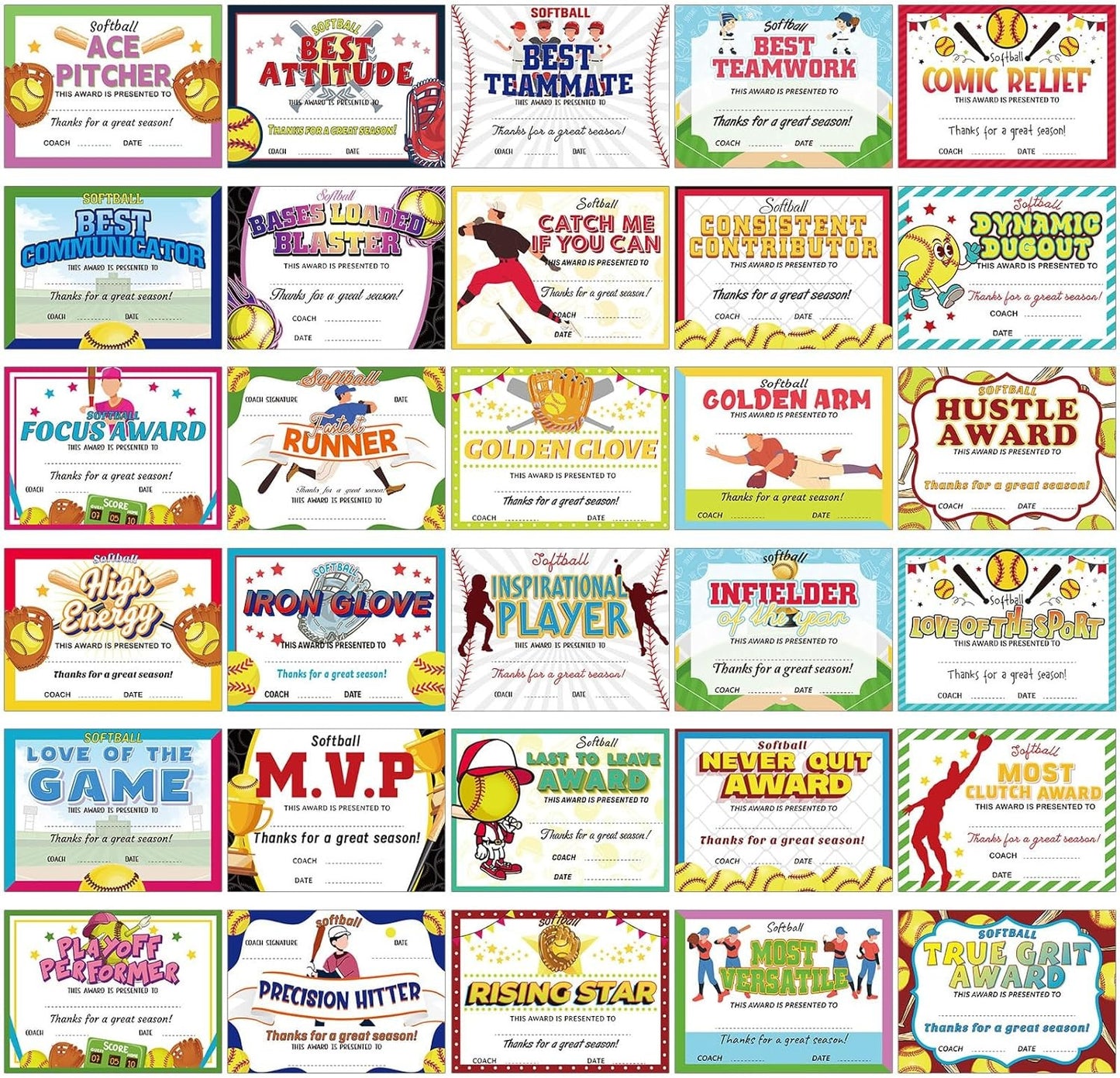 94Pcs Student of Award Certificates End of School Random style shipping Softball