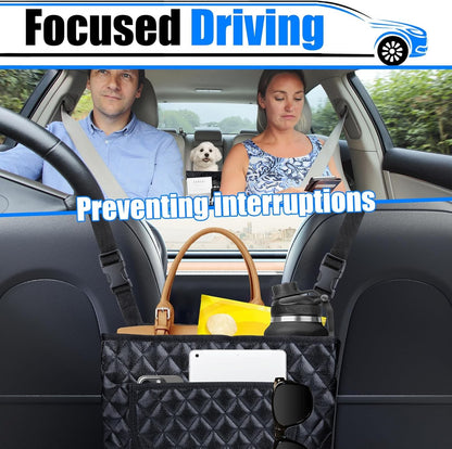 Car Purse Holder Between Seats, Leather Auto Front Seat Handbag Organizer Pocket