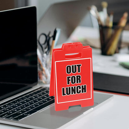 OUT FOR LUNCH Red Sign, Office Desk Accessory & Cubicle Decor, Modern Work Theme