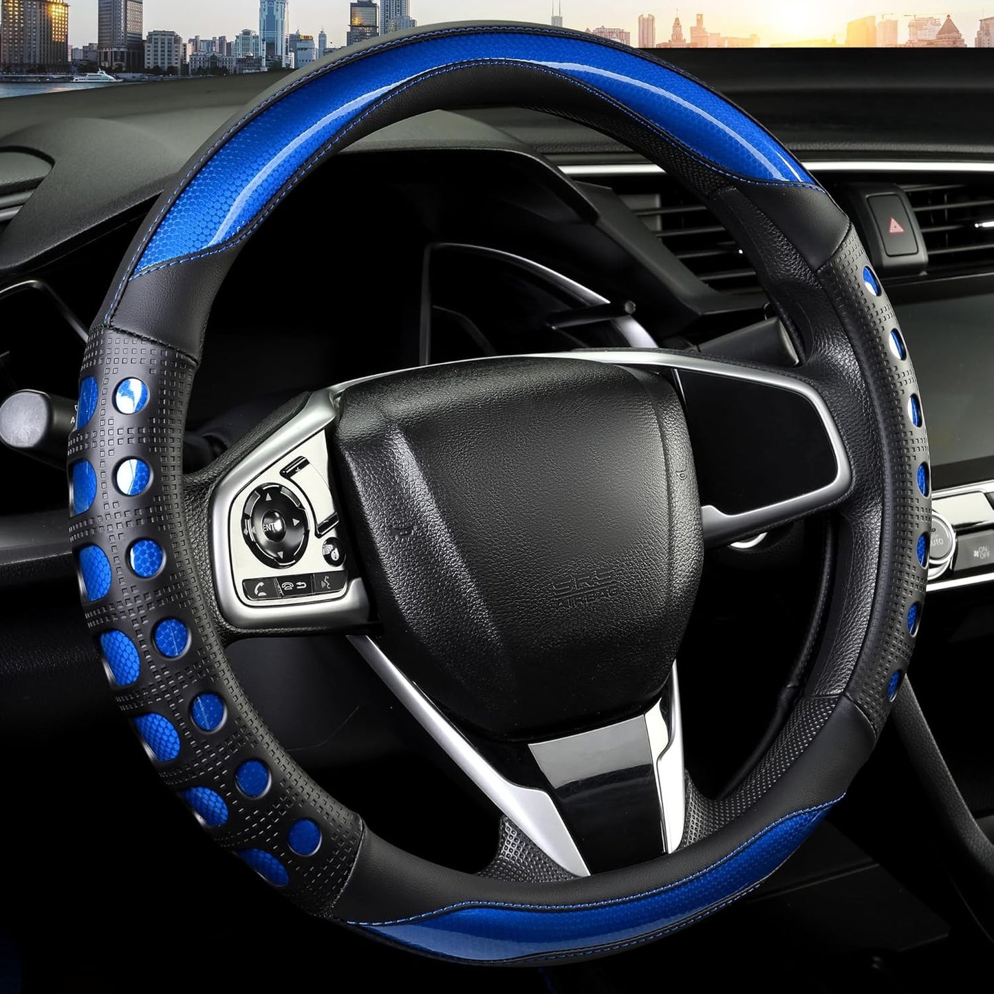 PU Leather Car Steering Wheel Cover Anti-Slip Grip for Women and Men14.5-15 Inch