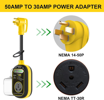 50 Amp to 30 Amp RV Adapter with Surge Protector Waterproof - Patented 4500J RV