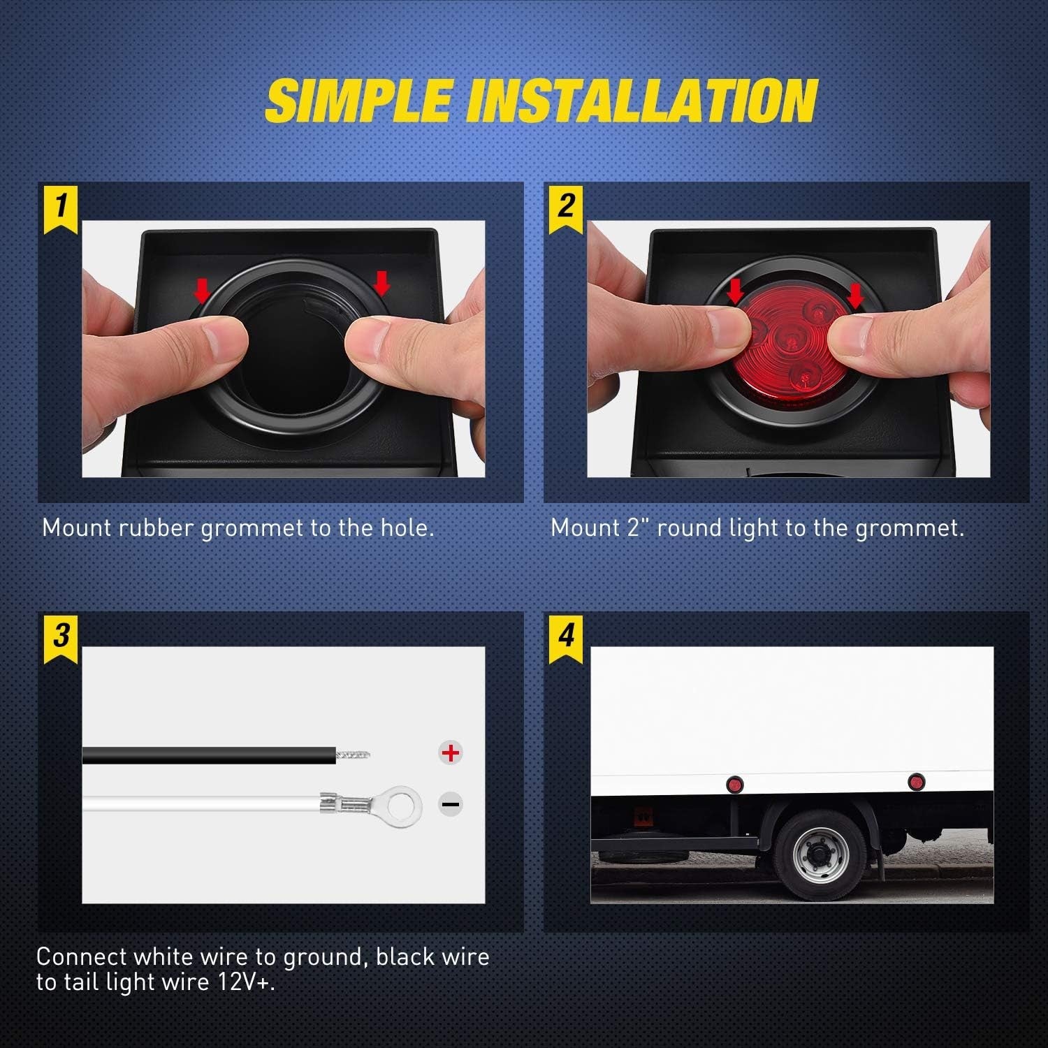 5PCS Red Round Trailer LED Marker Clearance Light 4 LED Flush Mount with Plug