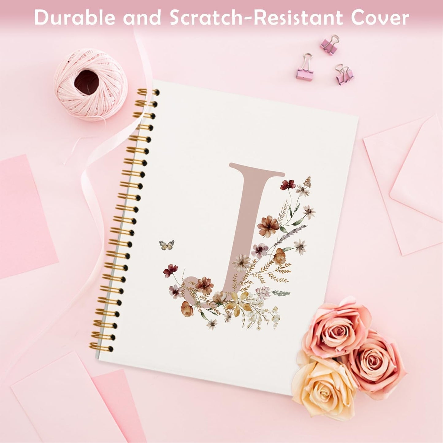 Initial Letter Pink Gifts J Personalized Spiral Notebook Journal, Cute Custom
