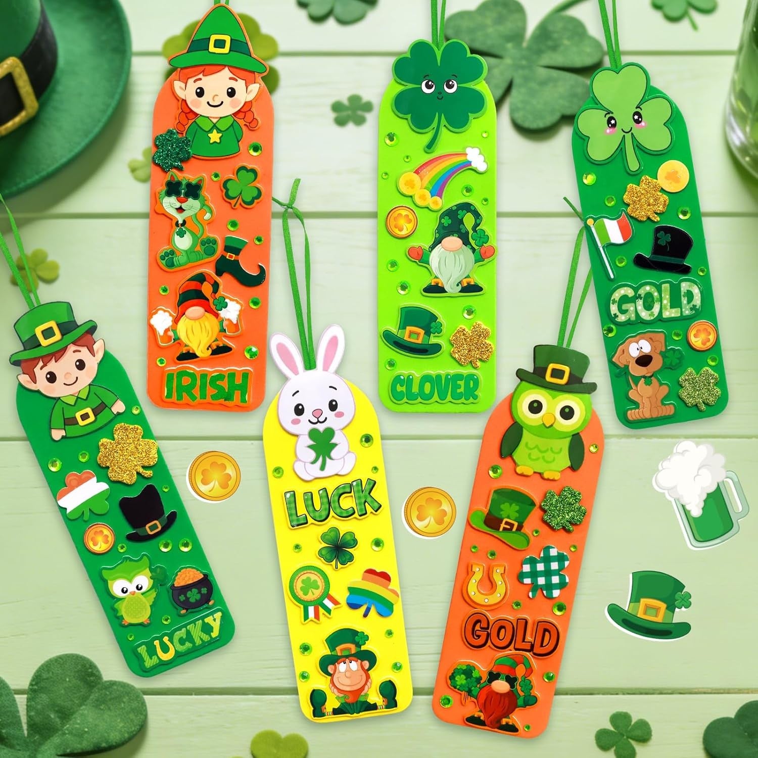36 Sets St Patricks Day Crafts for Kids Foam DIY Bookmarks Ornaments Craft Kits