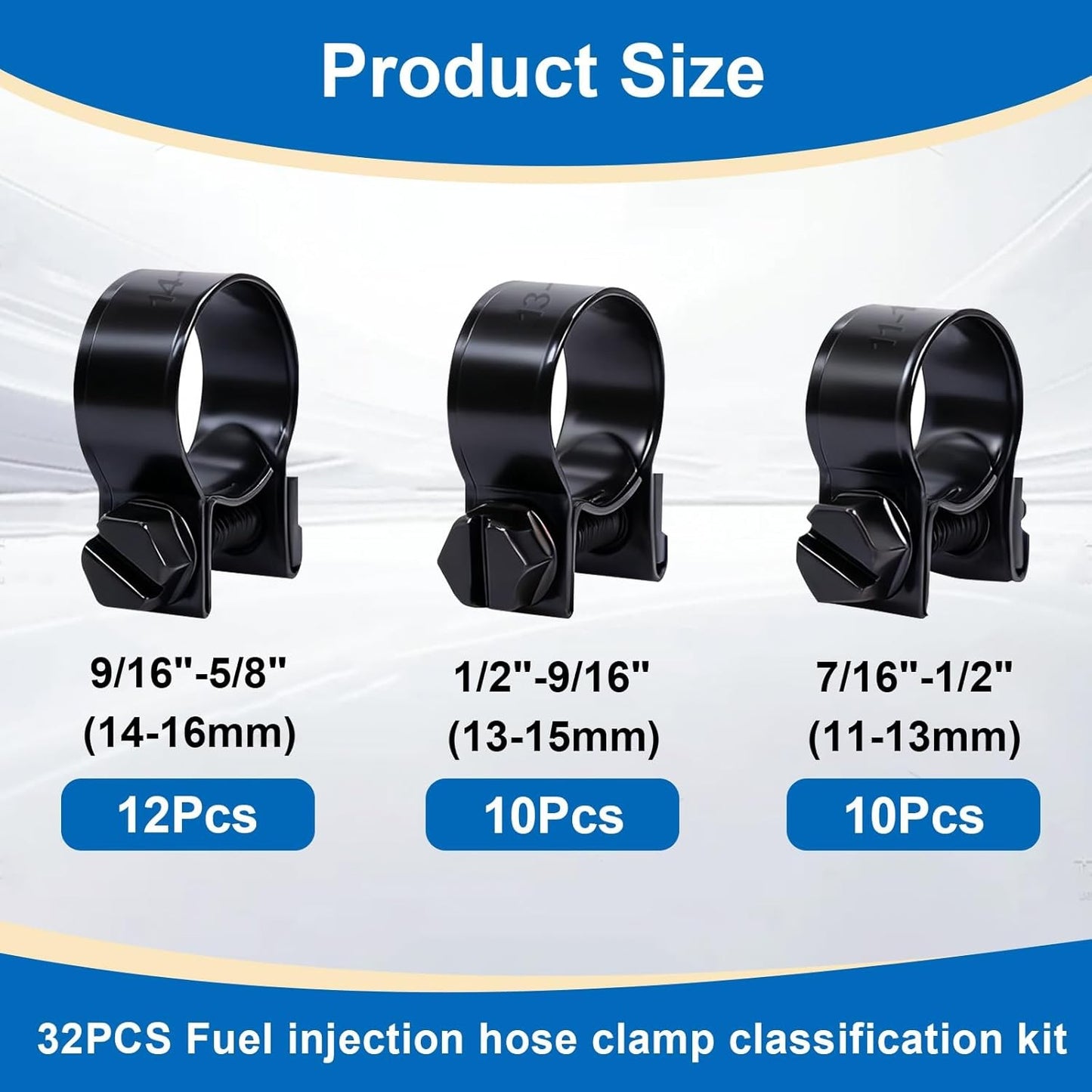 32Pcs 1/4" 5/16" 3/8" Fuel Injection Gas Line Hose Clamps Black Clip Pipe