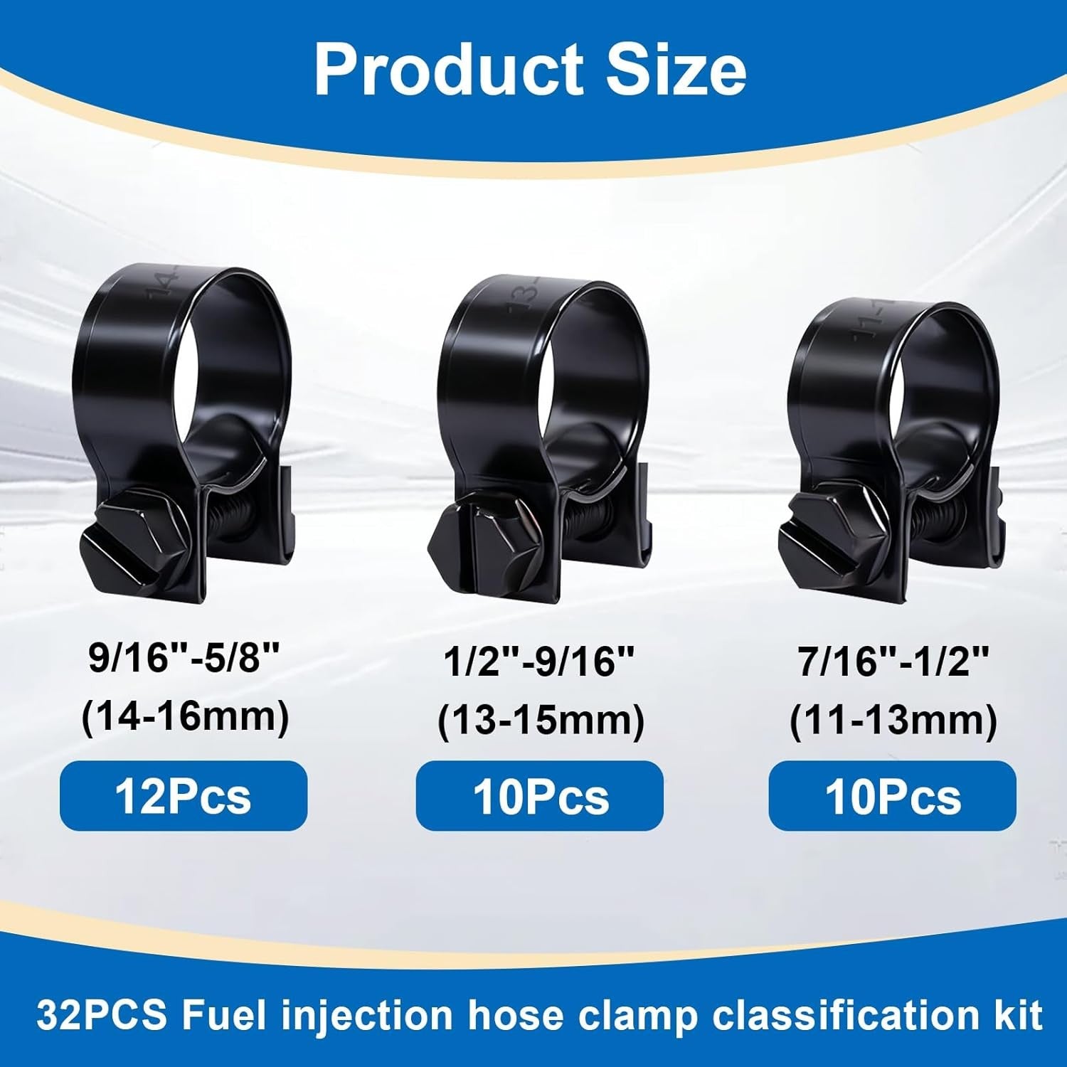 32Pcs 1/4" 5/16" 3/8" Fuel Injection Gas Line Hose Clamps Black Clip Pipe