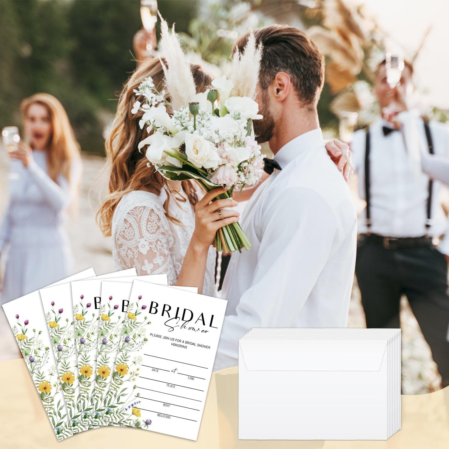 25 Pcs Wedding Invites, Floral Bridal Shower Invitations, Wedding Invitation