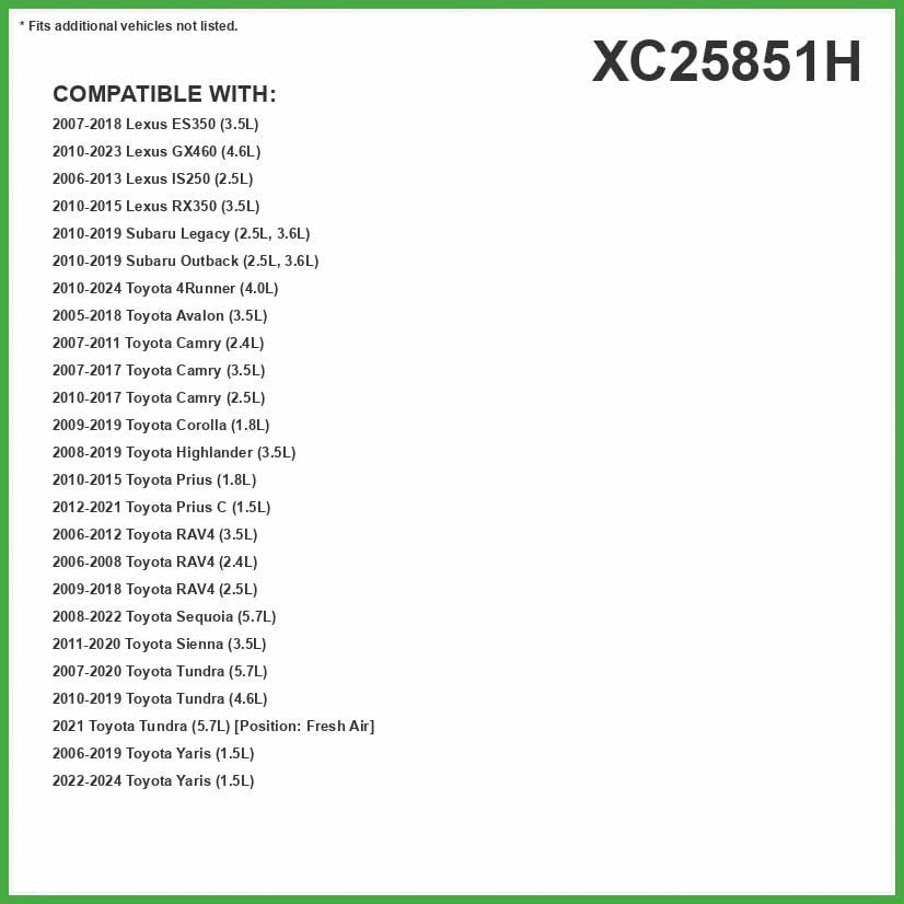 XC25851H High Efficiency Premium Cabin Air Filter + Baking Soda Fits 2010-2024