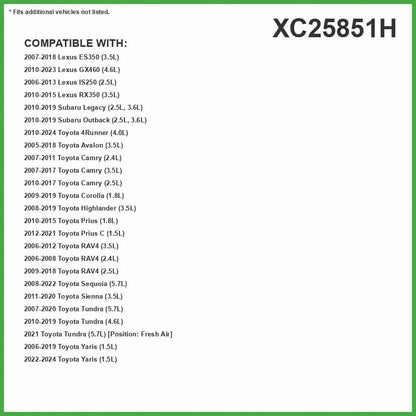 XC25851H High Efficiency Premium Cabin Air Filter + Baking Soda Fits 2010-2024