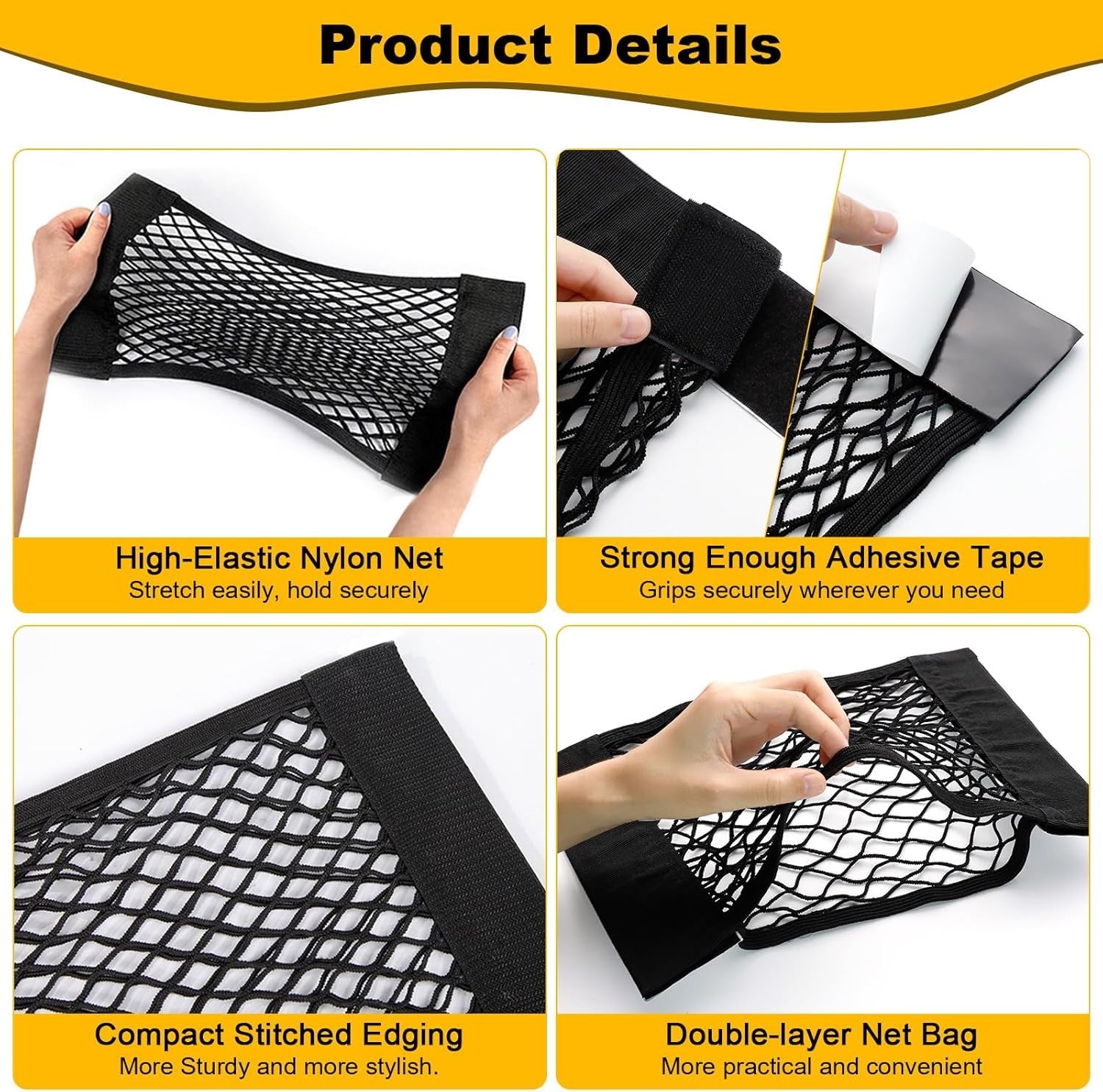 4Pcs Universal Car Storage Net Pockets Stretchable Automotive Mesh Pouch Nets