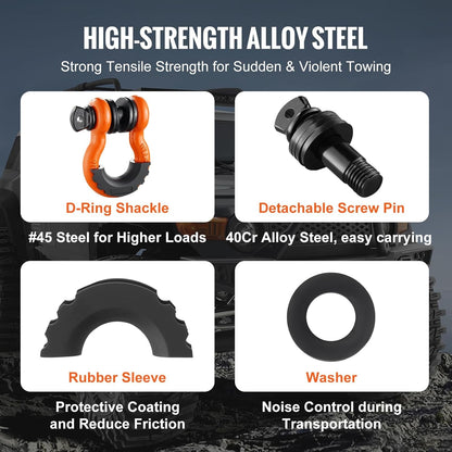 3/4" D Ring Shackle, Orange Shackles for Truck with 7/8” Screw Pin 62832 lbs