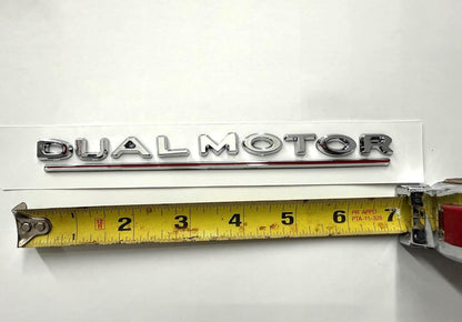 Dual Motor Emblem Sticker for Tesla, Chrome Red Line ABS Underline Badge Letters