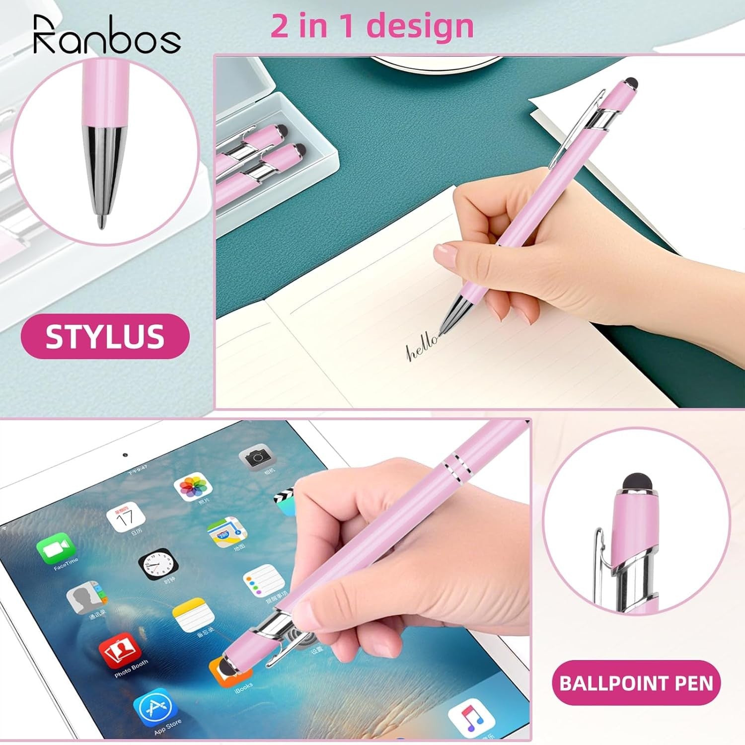 Ballpoint Pen Metal Soft Stylus Pen Touch Screens Retractable Tactile 10 Color