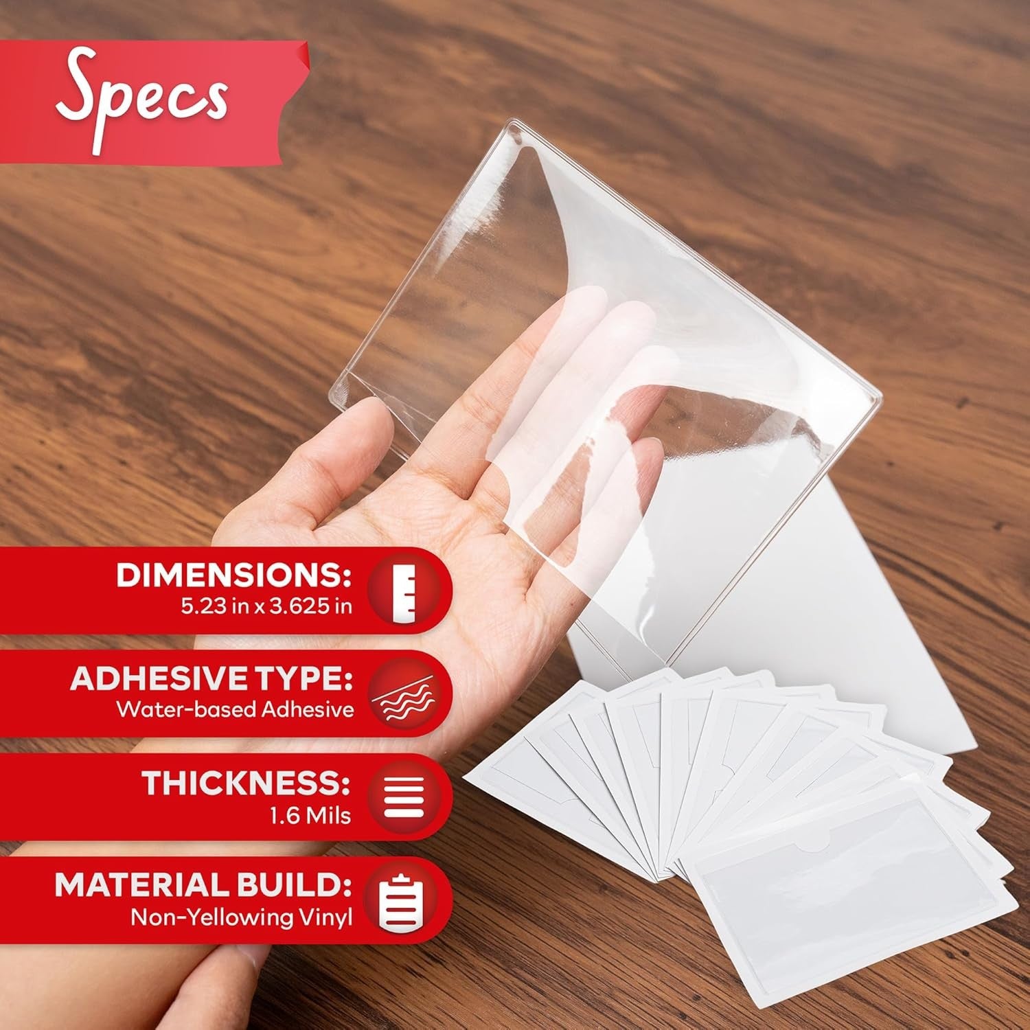 Clear Adhesive Pockets for Labels 3" x 5" 50Pack Self Adhesive Index Card Holder