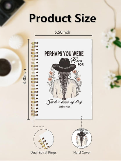 Vintage Floral Cowgirl Christian Spiral Notebook, Esther 4:14 Bible, 5.5x8.3
