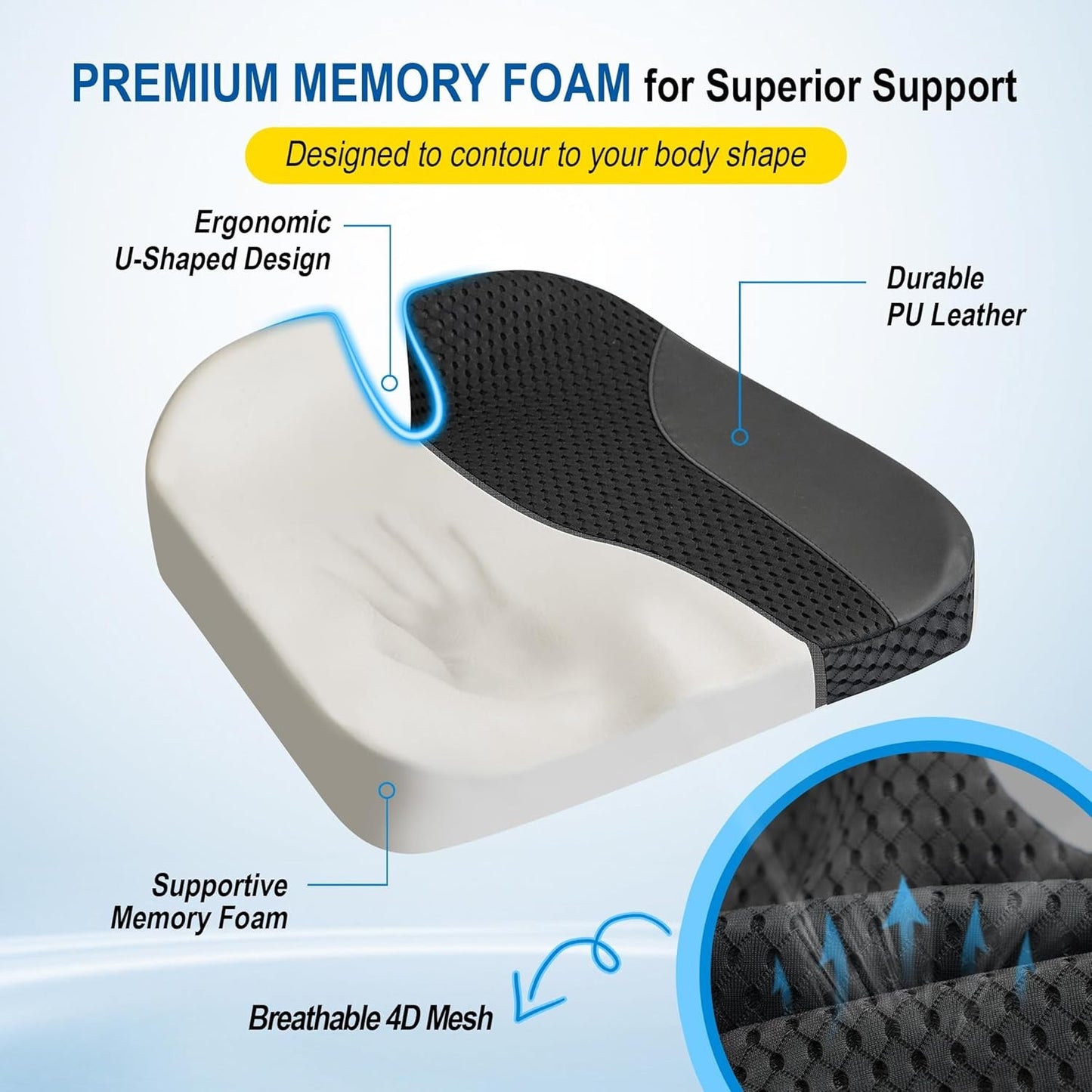 Lofty Aim Car Seat Cushion: Ergonomic Memory Foam Cushion for Driving and Long