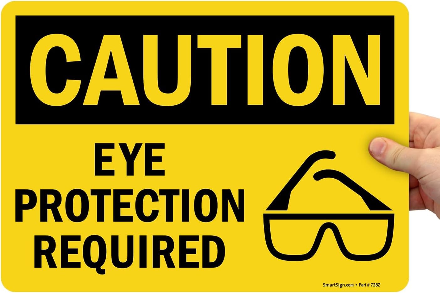 Adhesive Vinyl OSHA Safety Sign, Legend "Caution: Eye Protection Required"