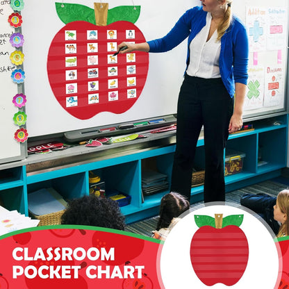 Pocket Chart with 6 Pockets, Red, Wall Organization for Daily Schedule, Class