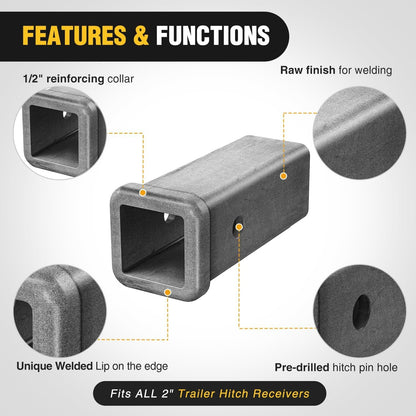 Hitch Adapter 2"x7" Combo Bar Trailer Receiver Tube Weld-on Raw Steel Hitch Bar