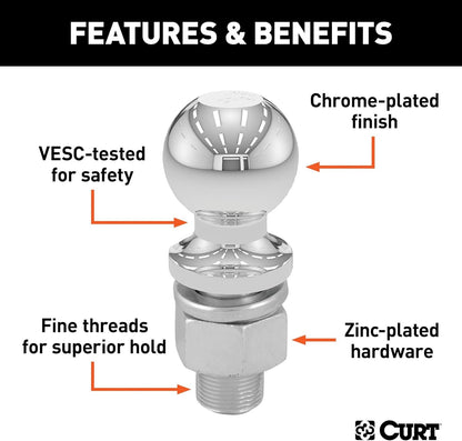 40004 Chrome Trailer Hitch Ball, 6,000 lbs, 2-Inch Diameter 1 x 2-1/8-Inch Shank