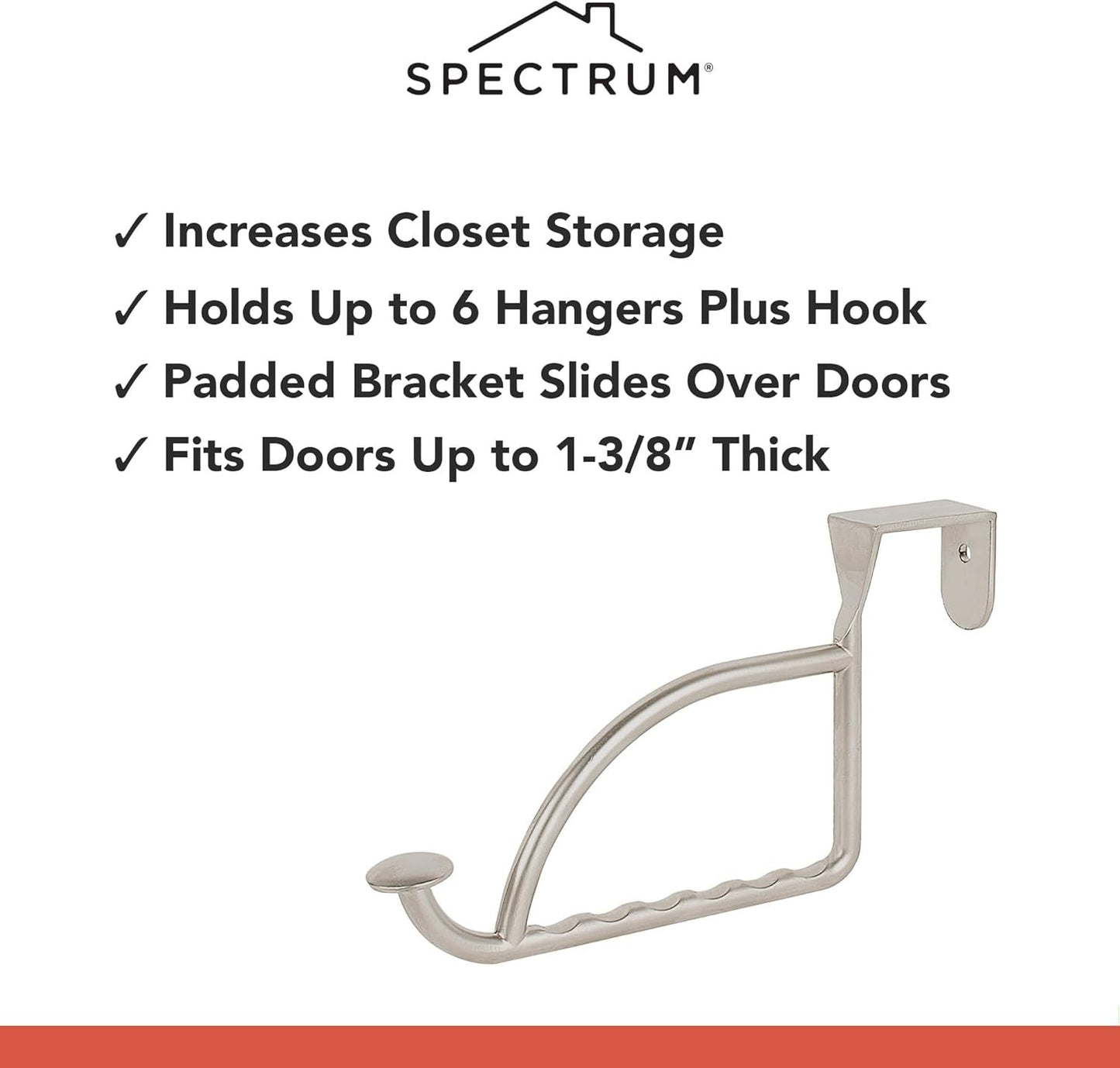 Stratford Satin Nickel Over The Door Hook Valet for Hanging Clothes Towels Robes