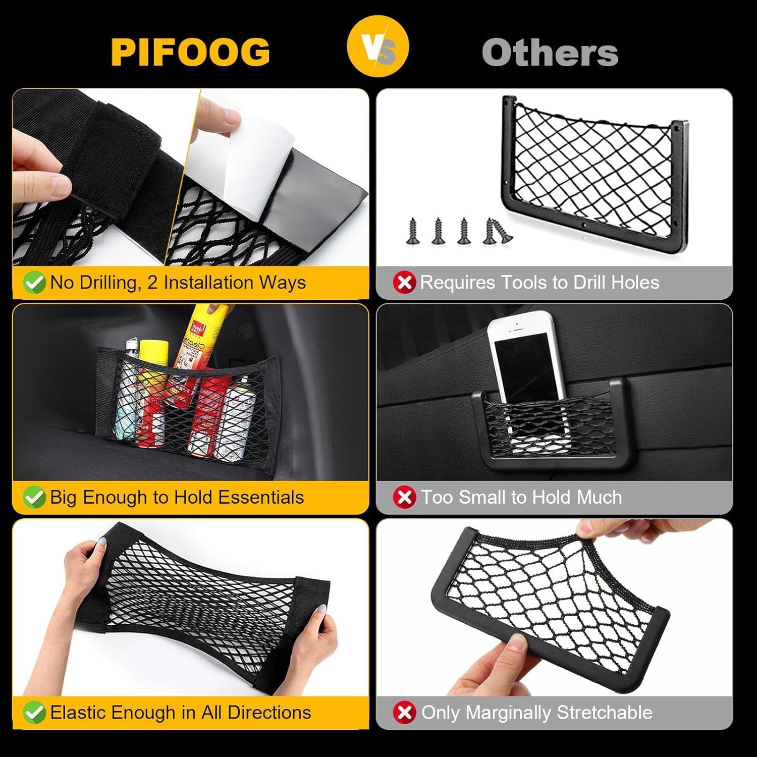 4Pcs Universal Car Storage Net Pockets Stretchable Automotive Mesh Pouch Nets