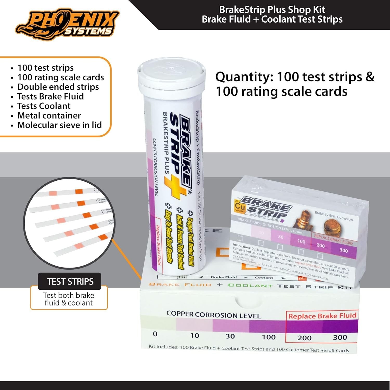BrakeStrip Plus Service Center Kit. Double Ended Brake Fluid Plus Coolant Test