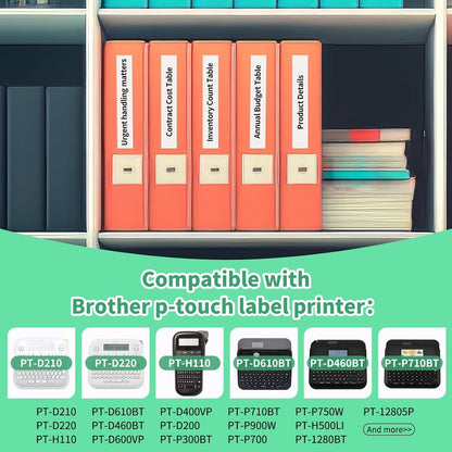 5-Pack TZe-231 Label Tape, 12mm Black on White for Brother Label Makers
