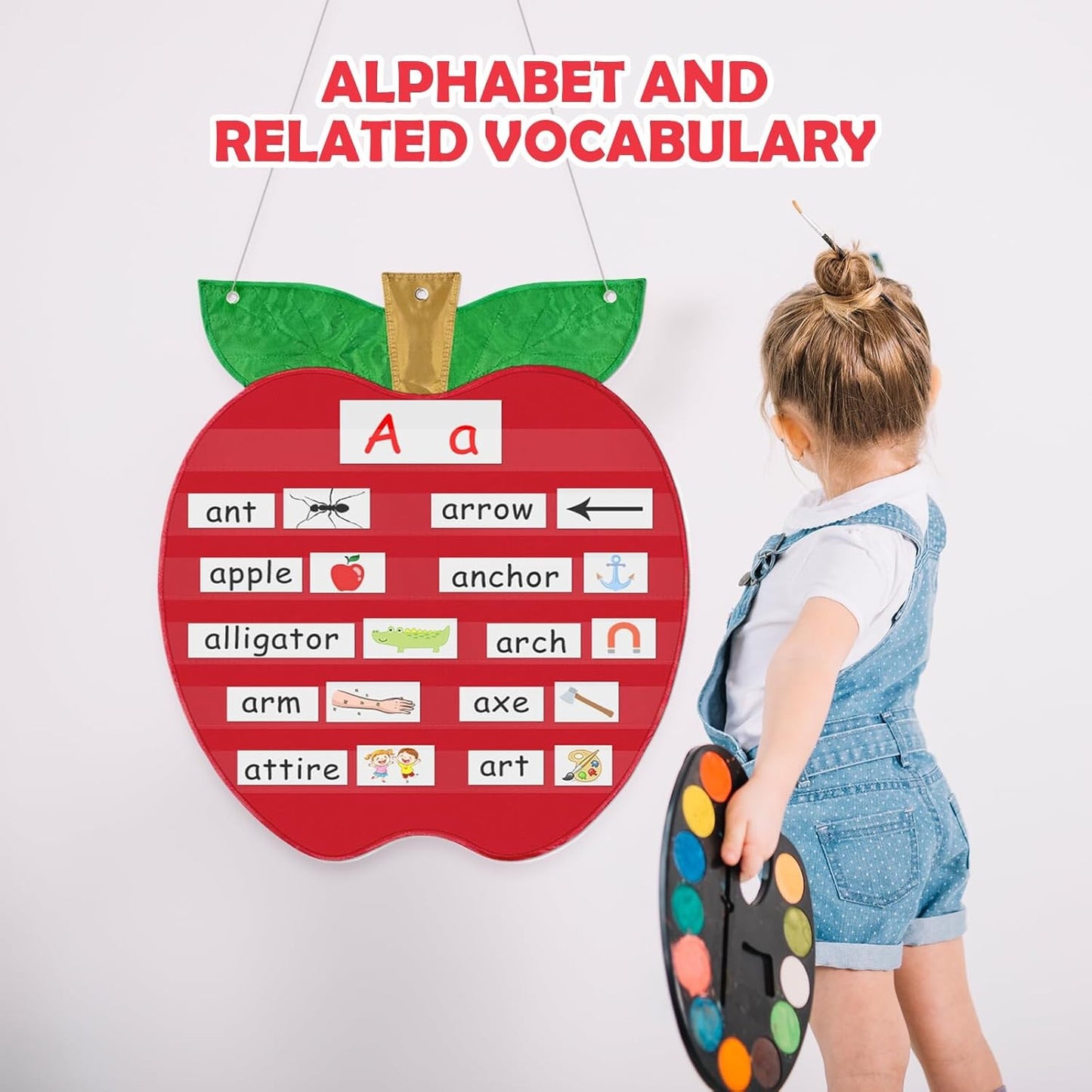 Pocket Chart with 6 Pockets, Red, Wall Organization for Daily Schedule, Class