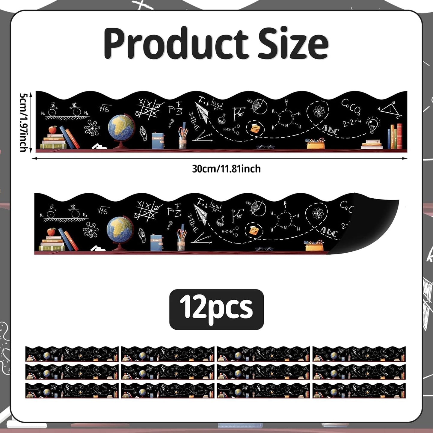 12pcs Magnetic Bulletin Board Borders 11.81x1.97in Blackboards Chalk Style