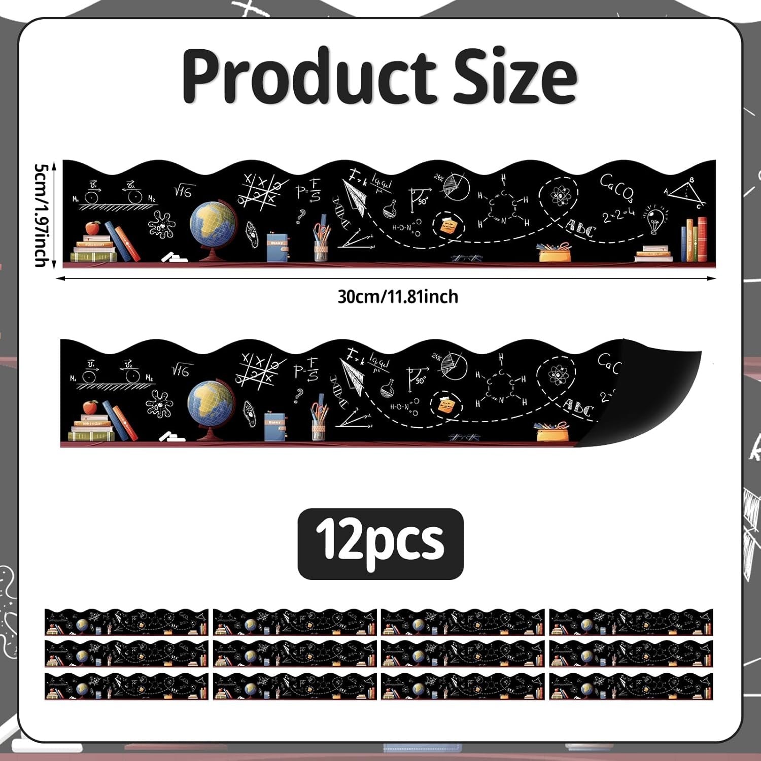 12pcs Magnetic Bulletin Board Borders 11.81x1.97in Blackboards Chalk Style