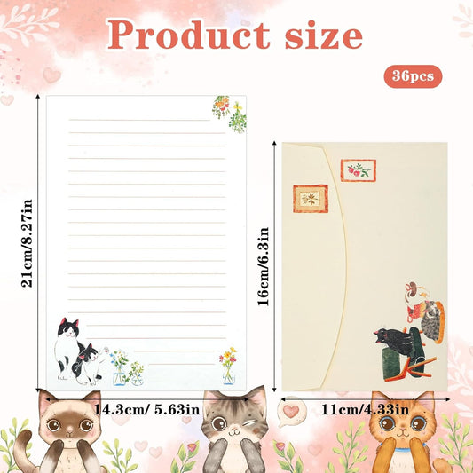 Writing Paper and Envelopes Set, 36pcs Vintage Fresh Cute Cat Letter Stationery