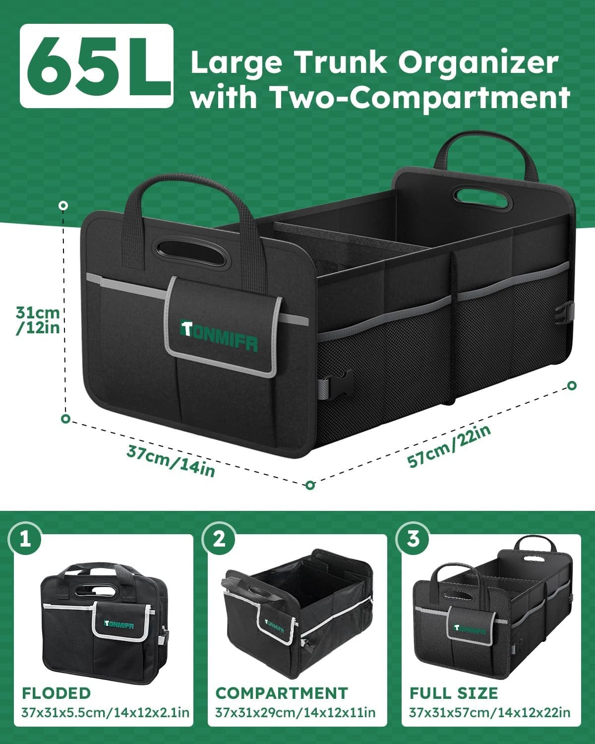 2-Compartment Trunk Organizer & Multi-Compartment Storage Box 600D Waterproof