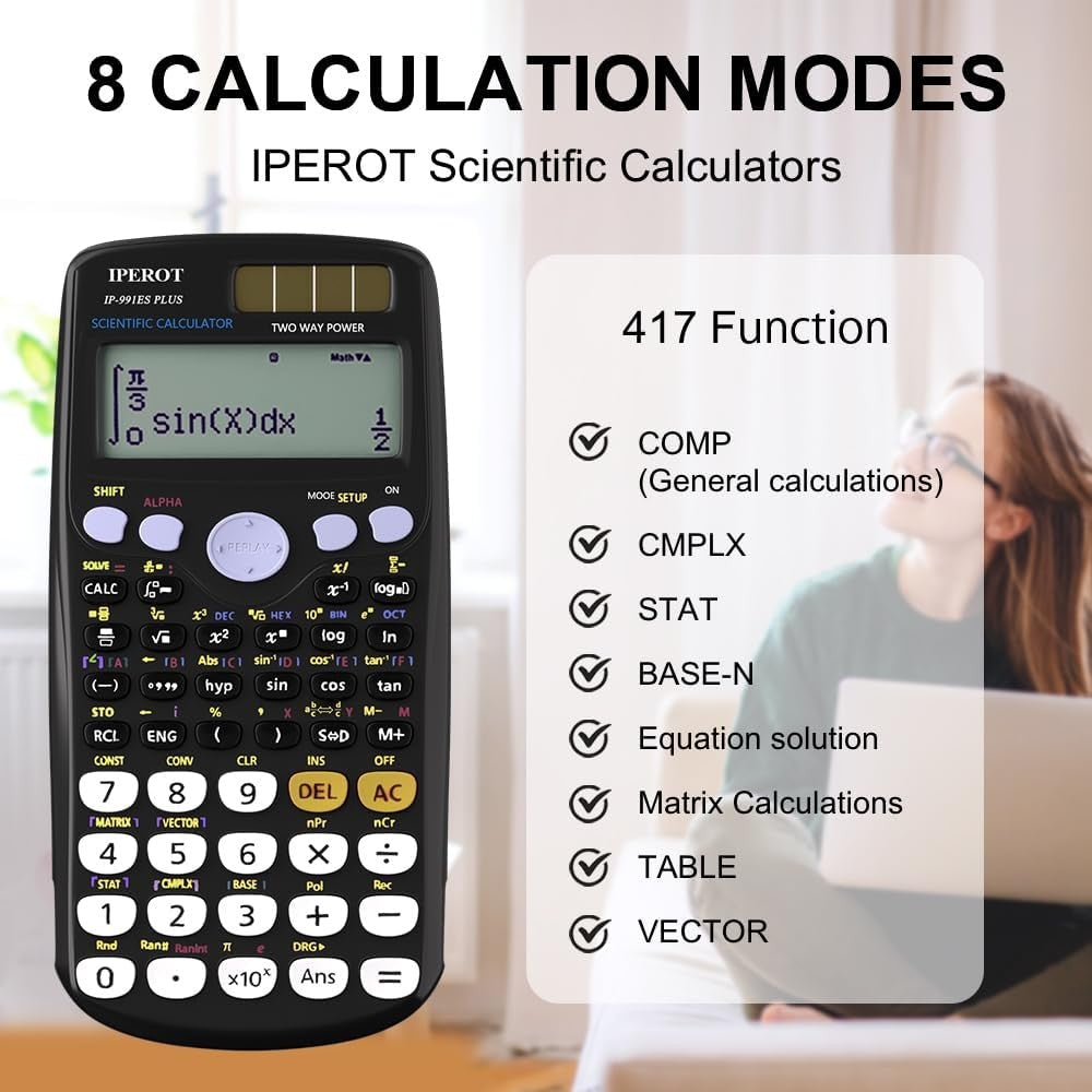 Scientific Calculators Black Math Calculator 417 Function Solar Battery Power