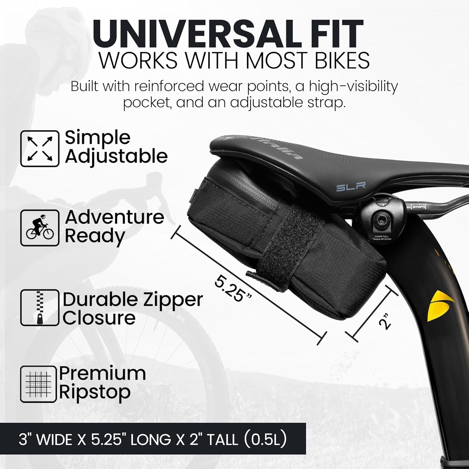 Signature Bike Saddle Bag – Midnight Black | 0.5L Bike Seat Bag 3" x 5.25" x 2"