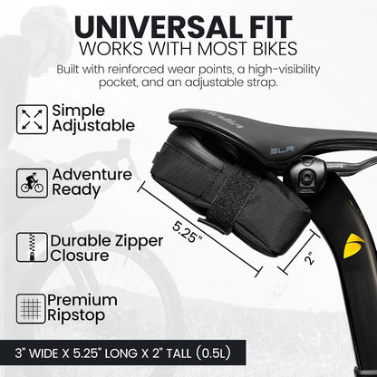 Signature Bike Saddle Bag – Midnight Black | 0.5L Bike Seat Bag 3" x 5.25" x 2"