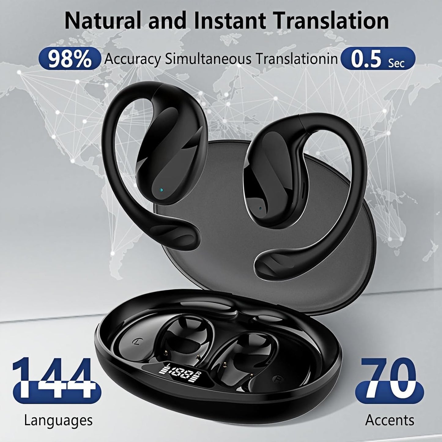 Translator Earbuds Real Time, Two-Way Language Translator Earbuds with Charging