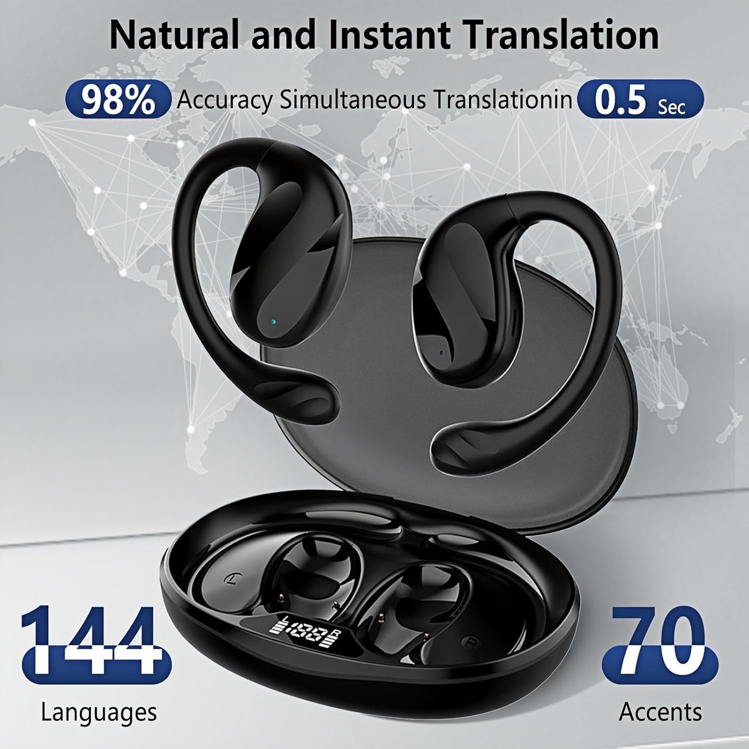 Translator Earbuds Real Time, Two-Way Language Translator Earbuds with Charging